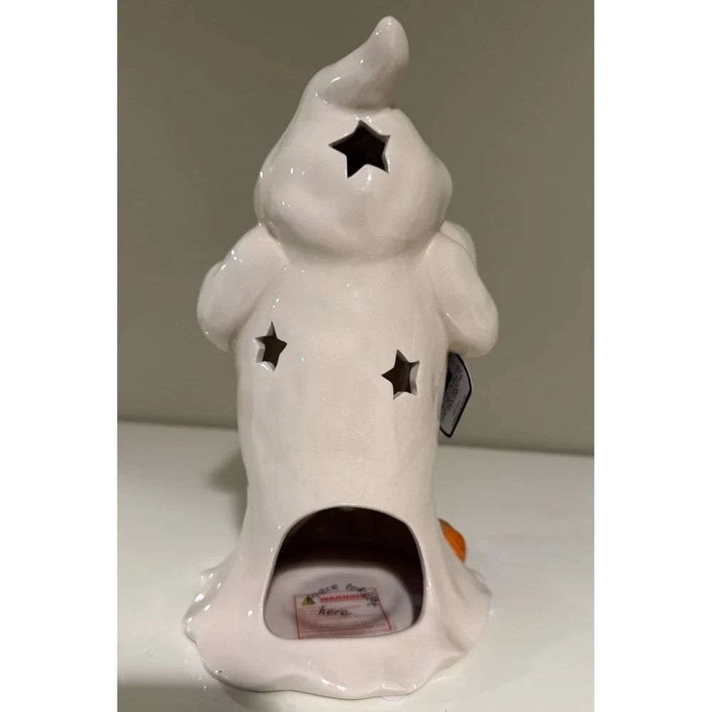 Blue Sky Clay Works Ghost with Spiders  Halloween Tea Light Decor